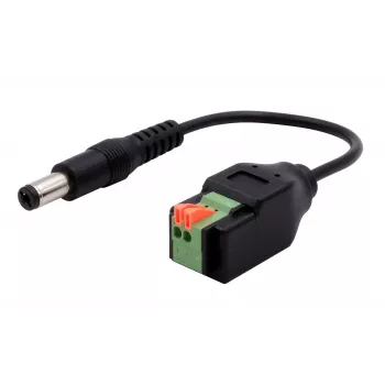 EXSYS EX-49140 DC-stroomstekker 5,5x2,1mm naar 2-polig klemmenblok adapterkabel, 15 cm, drukknop