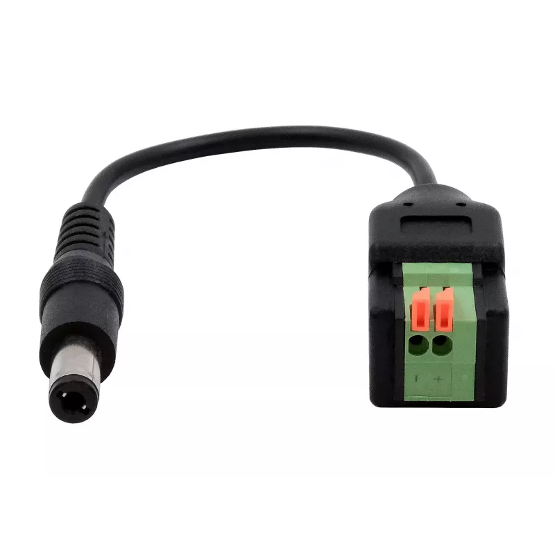 EXSYS EX-49140 DC-stroomstekker 5,5x2,1mm naar 2-polig klemmenblok adapterkabel, 15 cm, drukknop