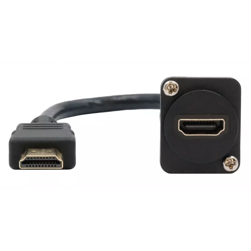 EXSYS EX-49162 HDMI type A bus naar stekker adapterkabel, 20 cm, 4K, High Speed met Ethernet, zwart