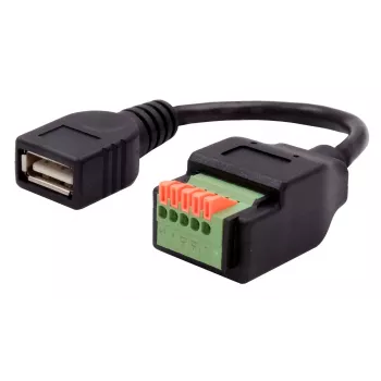 EXSYS EX-49128 USB-A bus naar 5-pin schroefklemmenblok adapterkabel met drukknop, USB 2.0, 15 cm