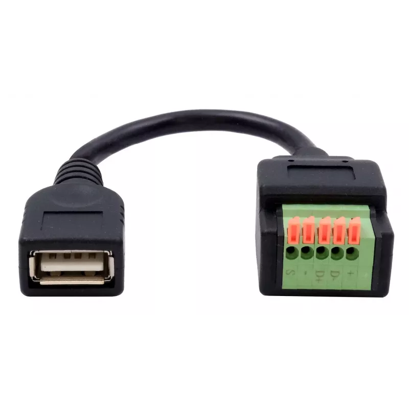 EXSYS EX-49128 USB-A bus naar 5-pin schroefklemmenblok adapterkabel met drukknop, USB 2.0, 15 cm