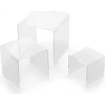 DEFLECTO vierkante display-riserset, transparant acryl, 3 delen, gepolijste randen, stapelbaar, kristalhelder (DB-S3-6)