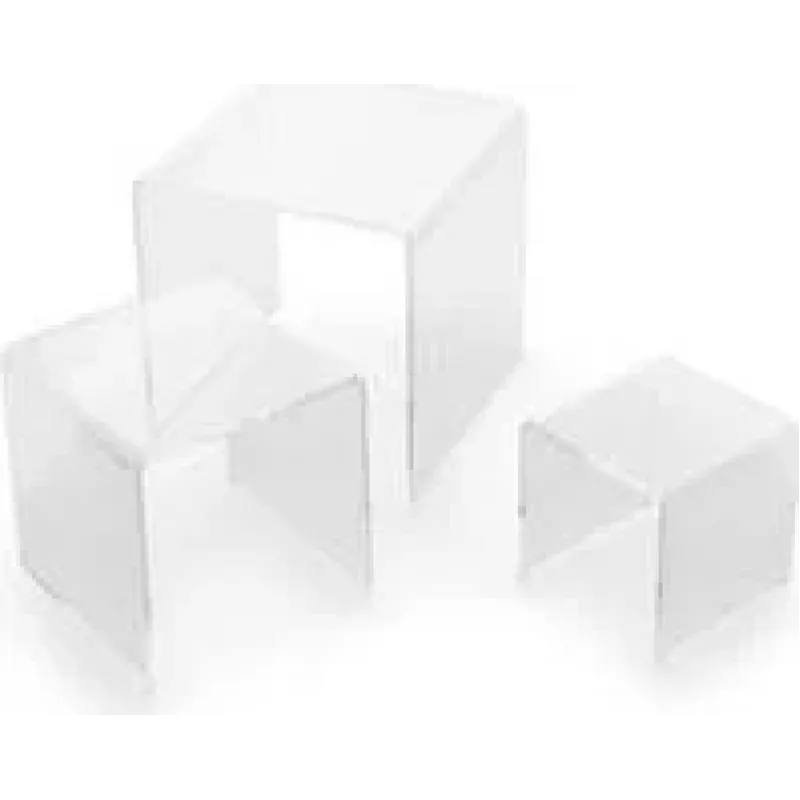 DEFLECTO vierkante display-riserset, transparant acryl, 3 delen, gepolijste randen, stapelbaar, kristalhelder (DB-S3-6)