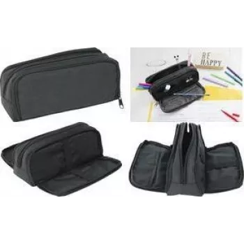 Faber-Castell Eberhard Faber etui, 3 vakken, antraciet/zwart polyester, groot hoofdvak, zijvak met 4 vakken - 1 stuk 577406