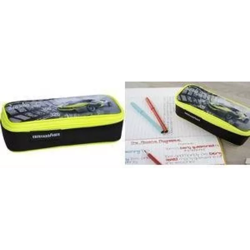 FABER-CASTELL EBERHARD FABER Race Car etui, zwart/neongeel polyester, groot hoofdvak, ritsvak 577575