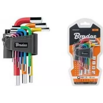 Bradas 9-delige inbussleutelset, S2-staal, veelkleurig, metrisch 1,5-10mm, L-vorm, kleurgecodeerd, DIY-HKH42-SH/B