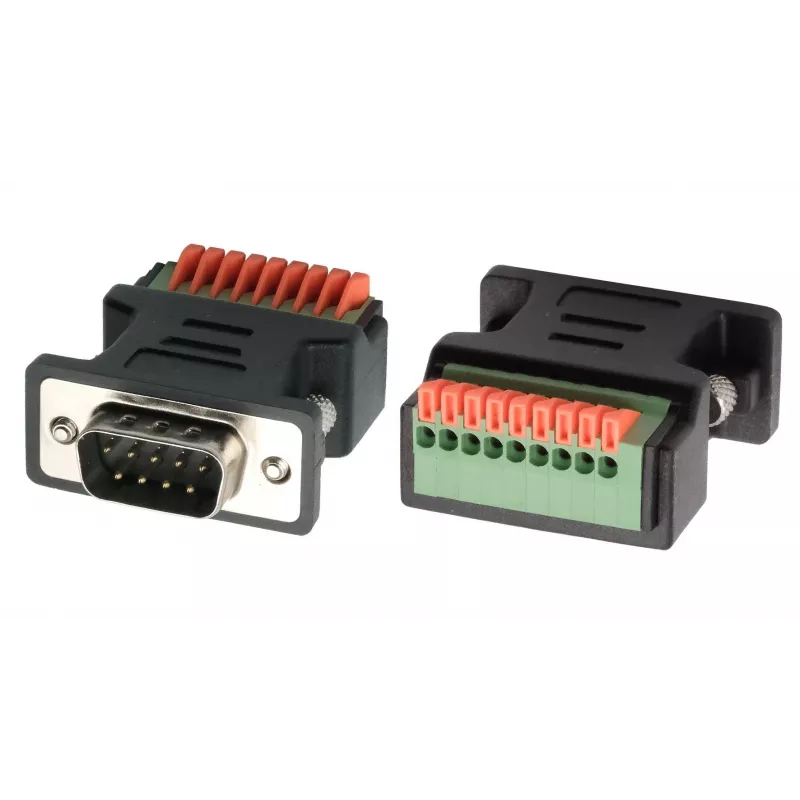 EXSYS EX-49110 DB9 stekker naar 9-pins schroefklemmenblok adapter met drukknop