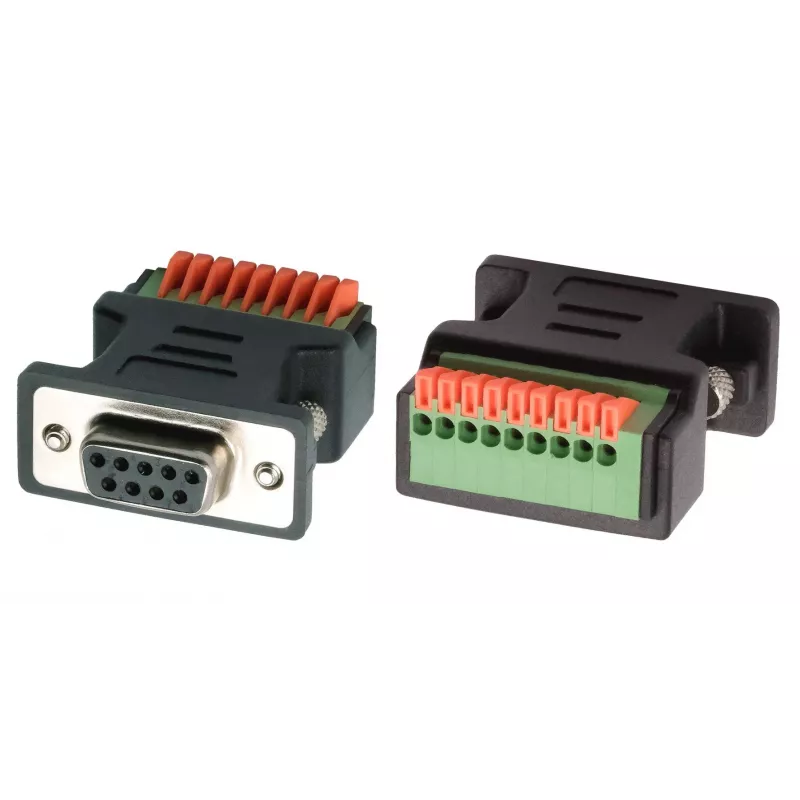 EXSYS EX-49111 9-pins D-Sub bus naar 9-pins schroefklemmenblok adapter met drukknop, grijs