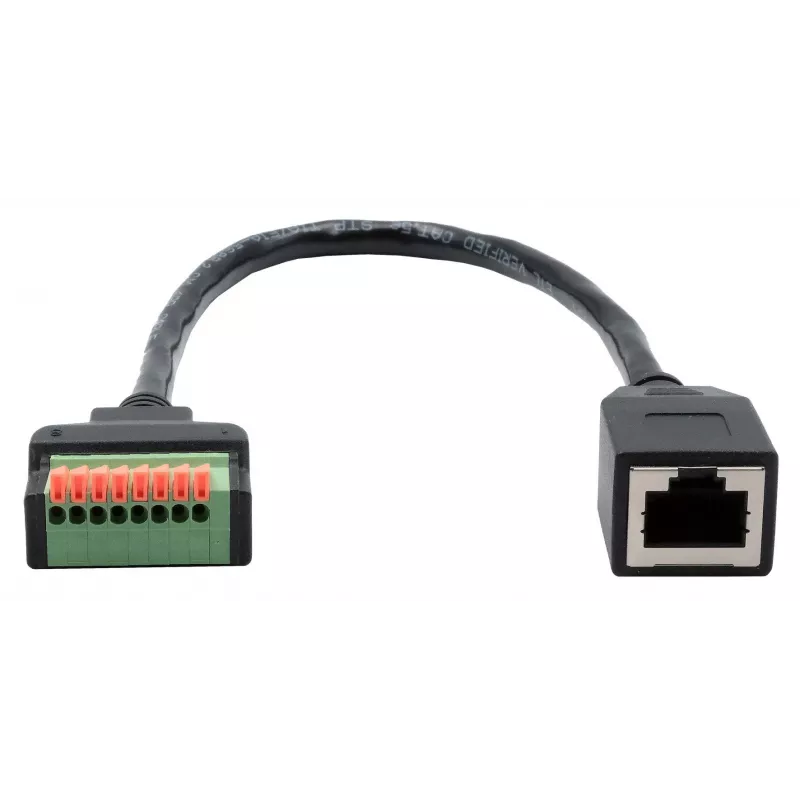 EXSYS EX-49120 RJ45 bus naar 8-pins terminalblock adapterkabel, CAT.6, 30 cm, met drukknop