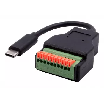 EXSYS EX-49125 USB-C stekker naar 10-pins terminalblock adapterkabel met drukknop, 15 cm, USB 3.2 Gen 1