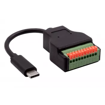 EXSYS EX-49125 USB-C stekker naar 10-pins terminalblock adapterkabel met drukknop, 15 cm, USB 3.2 Gen 1
