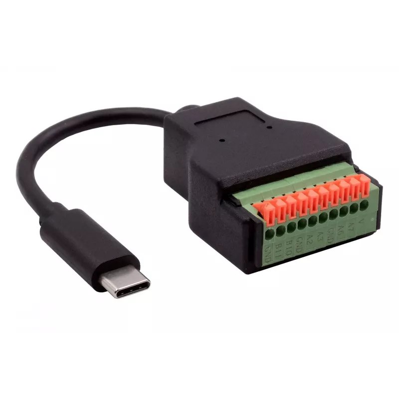 EXSYS EX-49125 USB-C stekker naar 10-pins terminalblock adapterkabel met drukknop, 15 cm, USB 3.2 Gen 1