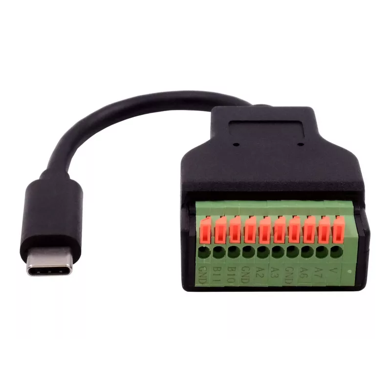 EXSYS EX-49125 USB-C stekker naar 10-pins terminalblock adapterkabel met drukknop, 15 cm, USB 3.2 Gen 1