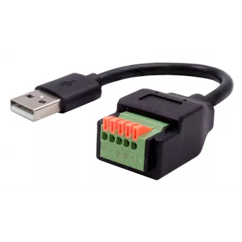 EXSYS USB-A stekker naar 5-pins terminalblock adapterkabel met drukknop, USB 2.0, 15 cm EX-49129
