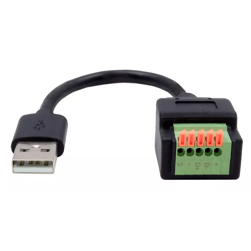 EXSYS USB-A stekker naar 5-pins terminalblock adapterkabel met drukknop, USB 2.0, 15 cm EX-49129