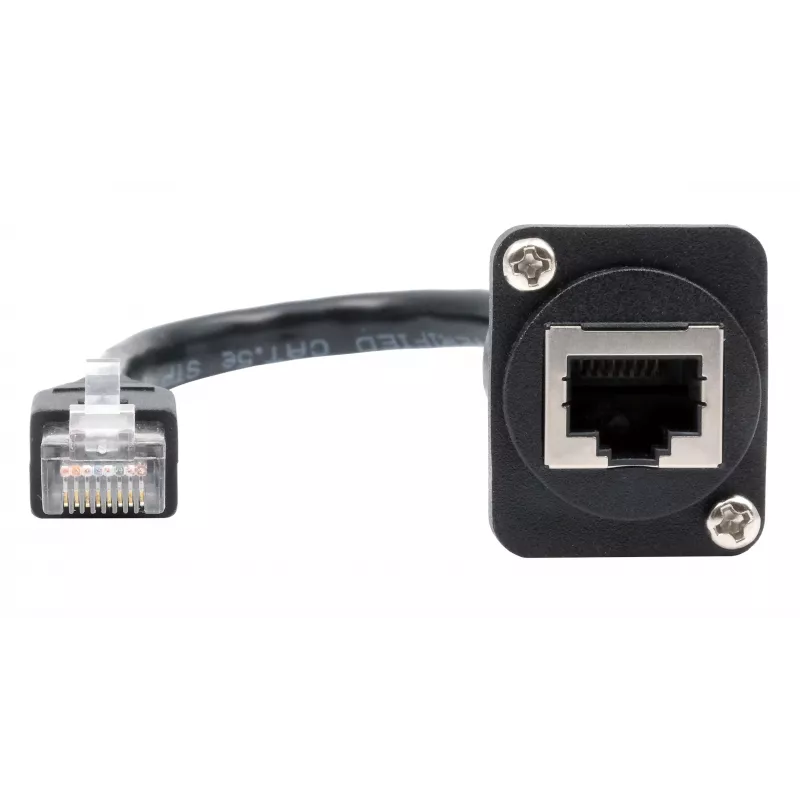 EXSYS D-type RJ45 bus naar stekker adapterkabel, CAT.5e, 20 cm, zwart EX-49159