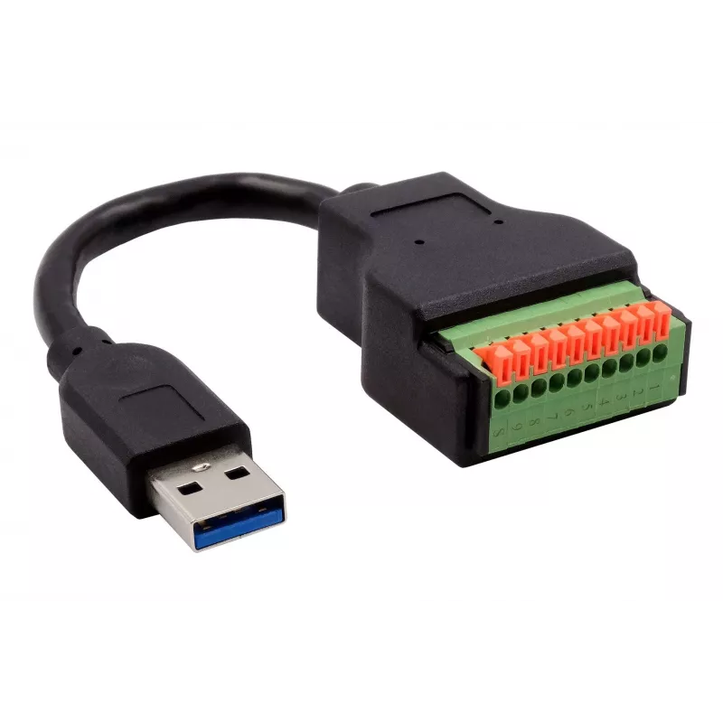 EXSYS EX-49127 USB-A stekker naar 10-pin terminalblock adapterkabel met drukknop, USB 3.2 Gen 1, 15 cm