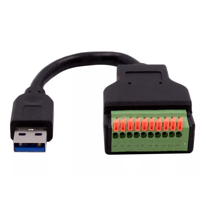 EXSYS EX-49127 USB-A stekker naar 10-pin terminalblock adapterkabel met drukknop, USB 3.2 Gen 1, 15 cm