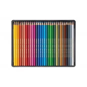 CARAN D'ACHE Swisscolor waterbestendige kleurpotloden, 30 verschillende kleuren, cederhout, zeshoekig, metalen doos 1284.730