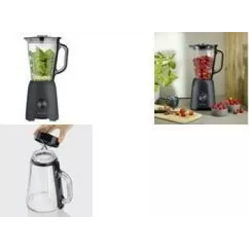 SEVERIN staafmixer SM 3722, 600 W, matzwart, afneembare 1,5 L BPA-vrije glazen kan, deksel met maatbeker, roestvrijstalen messen, 2 snelheden, pulsfunctie, ijs crushen