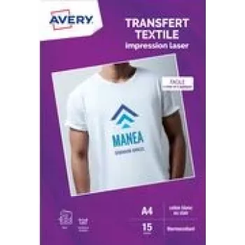 Avery T-shirt transferpapier A4 wit voor lichte stoffen, laserprinter, 15 vel (C9403-15)