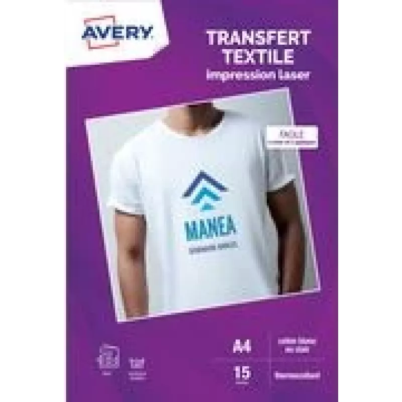 Avery T-shirt transferpapier A4 wit voor lichte stoffen, laserprinter, 15 vel (C9403-15)