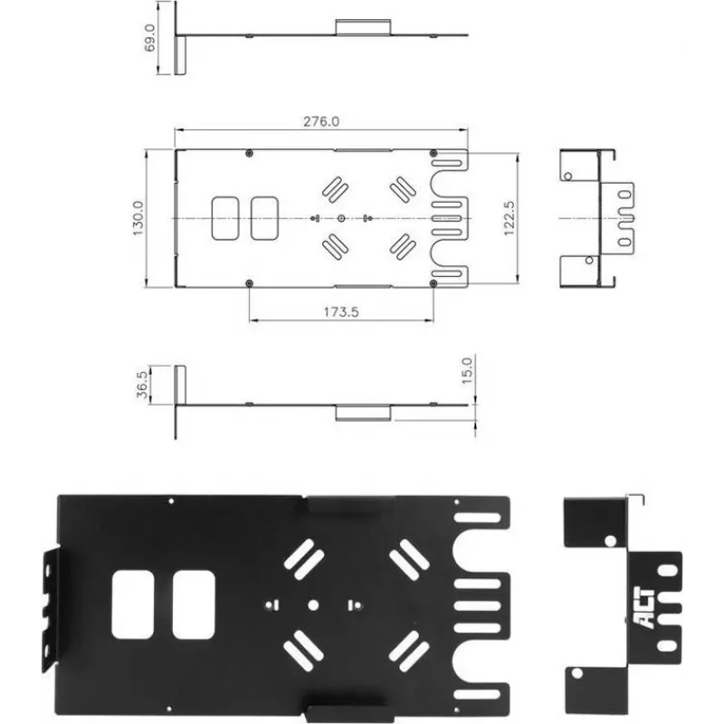 ACT Zero U multifunctionele houder FA2133 – 19 inch rackmontage, staal, zwart