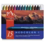Caran d'Ache Neocolor I waskrijtjes, 15 verschillende kleuren, rond, papierwikkel, metalen doos 7000.315