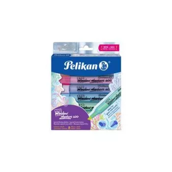 Pelikan raamstift 600, 8-delige set, gemengde kleuren, op waterbasis, vochtig afveegbaar voor glas, spiegel, raam - 1 set (400205347)