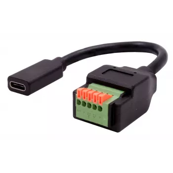 EXSYS EX-49122 USB-C bus naar 5-pins klemmenblok adapter met drukknop, USB 2.0, 15 cm