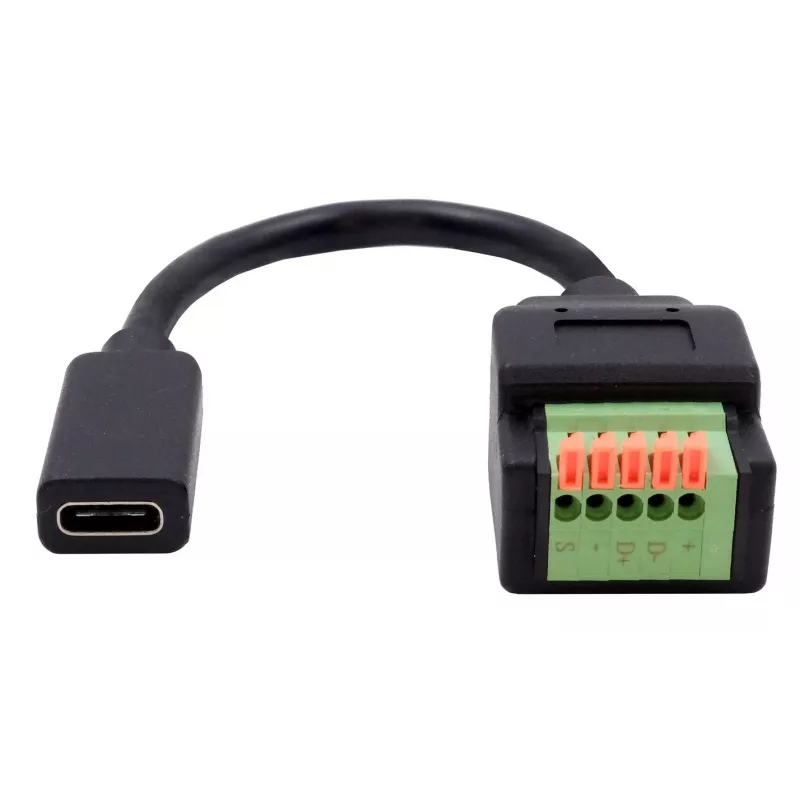 EXSYS EX-49122 USB-C bus naar 5-pins klemmenblok adapter met drukknop, USB 2.0, 15 cm