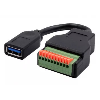 EXSYS EX-49126 USB-A bus naar 10-pins terminalblock adapterkabel met drukknop, USB 3.2 Gen 1, 15 cm