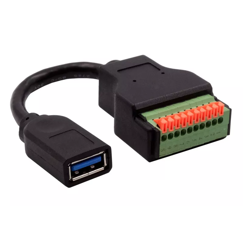 EXSYS EX-49126 USB-A bus naar 10-pins terminalblock adapterkabel met drukknop, USB 3.2 Gen 1, 15 cm