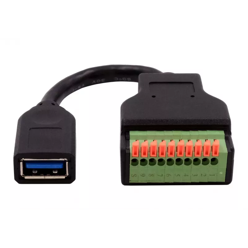 EXSYS EX-49126 USB-A bus naar 10-pins terminalblock adapterkabel met drukknop, USB 3.2 Gen 1, 15 cm