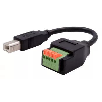 EXSYS USB-B stekker naar 5-pins terminalblock adapterkabel met drukknop, USB 2.0, 15 cm EX-49131