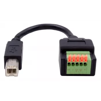 EXSYS USB-B stekker naar 5-pins terminalblock adapterkabel met drukknop, USB 2.0, 15 cm EX-49131