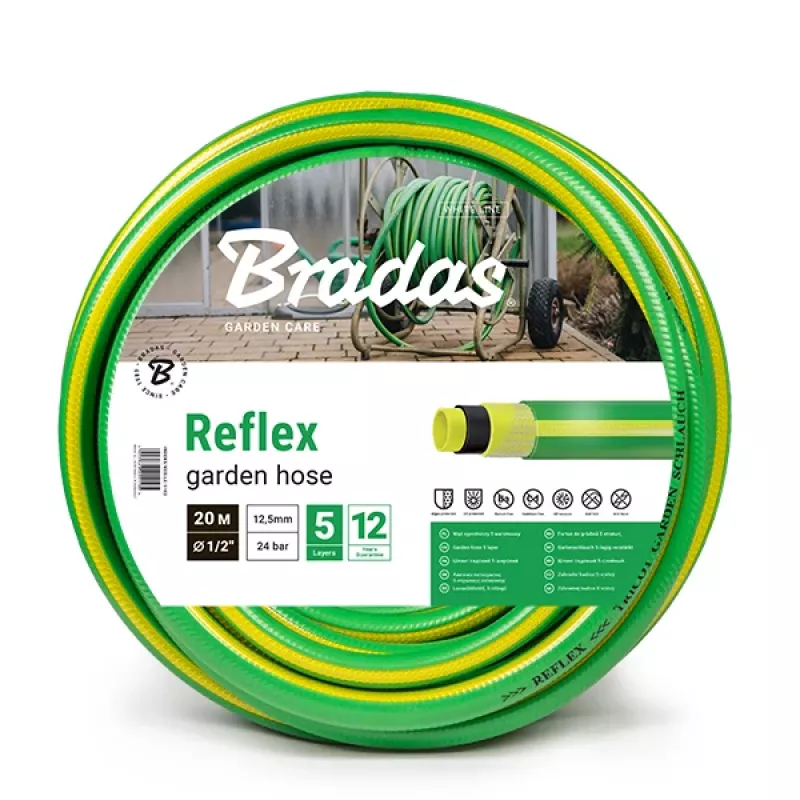 Bradas REFLEX tuinslang, 1/2 inch, 50 m, 5-laags met polyester-TRICOT-versterking, groen/geel WFR1/250