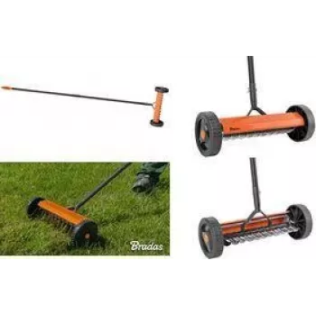 Bradas gazonvertivicator op wielen, oranje/antraciet, metalen frame, PVC-greep, stalen tanden, 32 cm werkbreedte, 1 stuk (KT-V2045)