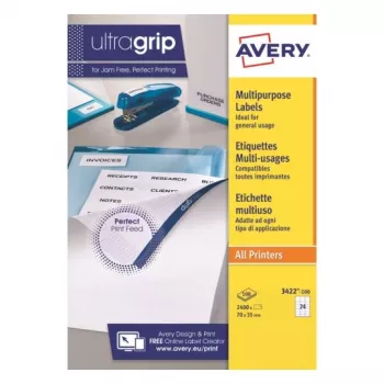 AVERY multifunctionele etiketten 70 x 35 mm wit Ultragrip, 2400 etiketten (3422-100.FR)