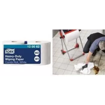 TORK meerdoekige reinigingsrol, 2-laags, wit, 170 m – extra sterk, hoge absorptie van olie, water, vet en smeermiddelen – 1 rol (130062)