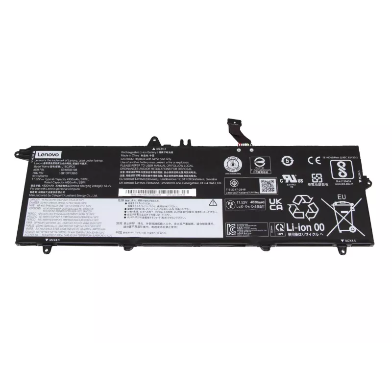 Lenovo 5B10W13912 laptopaccu - Li-Ion, 3-cellen, 57Wh, 11,4V, zwart