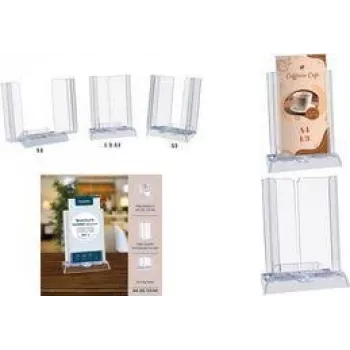 EUROPEL verstelbare tafel-brochurehouder, 1 vak, kristalhelder polystyreen, 3-standige hoek, A4 staand 350078