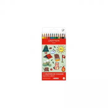 Caran d'Ache Swisscolor Kawaii Swiss aquarelpotloden, 12-delige set, cederhout, zeshoekig 1285.804