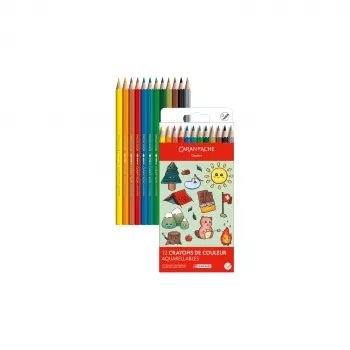Caran d'Ache Swisscolor Kawaii Swiss aquarelpotloden, 12-delige set, cederhout, zeshoekig 1285.804