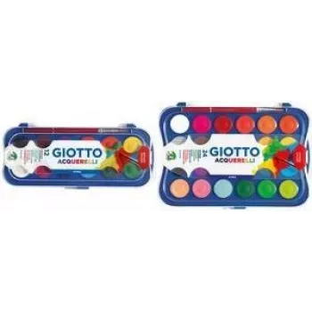 GIOTTO plakkaatverfset, 12 kleuren, 30 mm napjes, hoge dekking, kunststof etui, inclusief penselen (F351200)