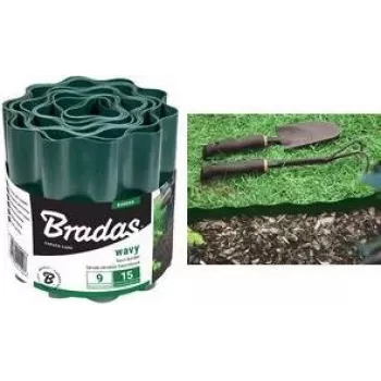 Bradas OBFG 0915 graskant, groen golvend, 150 mm hoogte, 9 m lengte, weerbestendig kunststof