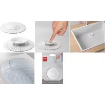 Metaltex universele siliconen afvoerafdekking 2-in-1 met zeef en stop, wit 297558000
