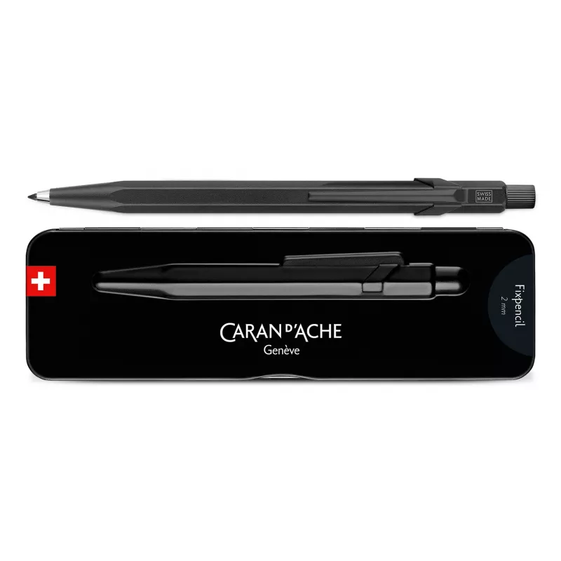 CARAN D'ACHE Fixpencil BLACK CODE stiftenhouder, 2 mm, matzwart zeshoekig aluminium behuizing 22.496