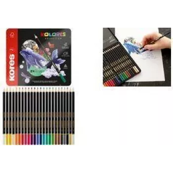 Kores KOLORES SELECTION driehoekige kleurpotloden, 24 diverse kleuren, lindehout, volledig verlijmde stift, breukvast, ergonomisch BB93325