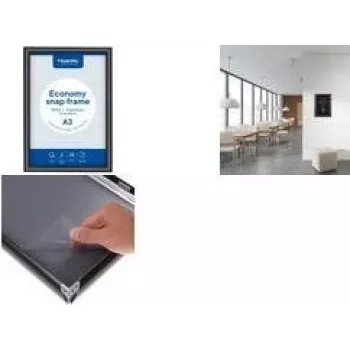 EUROPEL Economy A3 zwart geanodiseerd aluminium klapframe, 25 mm afgerond profiel, wandmontage, verblindingsvrije PET-front 355094